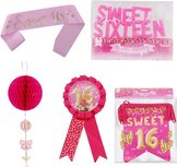 Sweet Sixteen Pakket - Tiener Verjaardag - Feest Versiering - Sweet 16 - Roze - 5 Delig Sweet Sixteen Pakket - Tiener Verjaardag - Feest Versiering - Sweet 16 - Roze - 5 Delig