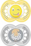 MAM Original Smiley / Schaap - Fopspenen - Geel / Grijs - Silicone - BPA vrij - 6-16 maanden - Set van 2 MAM Original Smiley / Schaap - Fopspenen - Geel / Grijs - Silicone - BPA vrij - 6-16 maanden - Set van 2