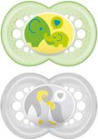 MAM Original Olifant / Pinguin - Fopspenen - Groen / Grijs - Silicone - BPA vrij - 6-16 maanden - Set van 2 MAM Original Olifant / Pinguin - Fopspenen - Groen / Grijs - Silicone - BPA vrij - 6-16 maanden - Set van 2