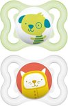 MAM Mini Air Poes / Hond - Fopspenen - Groen / Oranje - Silicone - BPA vrij - 0+ maanden - Set van 2 MAM Mini Air Poes / Hond - Fopspenen - Groen / Oranje - Silicone - BPA vrij - 0+ maanden - Set van 2