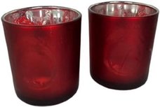 Kerst hert theelichthouder - Rood - Glas - Ø 7 x h 8 cm - Set van 2 Kerst hert theelichthouder - Rood - Glas - Ø 7 x h 8 cm - Set van 2