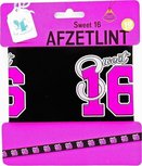 Sweet Sixteen Afzetlint - Verjaardag - Zwart / Roze - Kunststof - 10 Meter - 16 Jaar Sweet Sixteen Afzetlint - Verjaardag - Zwart / Roze - Kunststof - 10 Meter - 16 Jaar