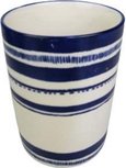 Mok zonder oor - Beker - Drinkbeker - Blauw / Wit - Aardewerk - Ø 7 x 9 cm - Maat S - Set van 2 Mok zonder oor - Beker - Drinkbeker - Blauw / Wit - Aardewerk - Ø 7 x 9 cm - Maat S - Set van 2