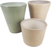 Plantenpotten / Bloempotten / Bloempot / Pot / IBIZA - Taupe / Groen - Keramiek - Ø 14 x h 16.5 - Set van 3 Plantenpotten / Bloempotten / Bloempot / Pot / IBIZA - Taupe / Groen - Keramiek - Ø 14 x h 16.5 - Set van 3