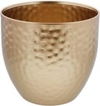Gehamerde decoratief Pot - Vaas - Bloempot - Rond / Cilinder - Goud - Metaal -Ø 16 x 14,5 cm Gehamerde decoratief Pot - Vaas - Bloempot - Rond / Cilinder - Goud - Metaal -Ø 16 x 14,5 cm