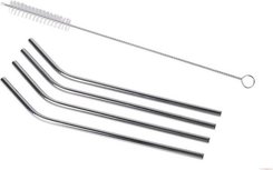 RVS rietjes met borsteltje - Zilver - RVS - 20 cm - 4 stuks RVS rietjes met borsteltje - Zilver - RVS - 20 cm - 4 stuks