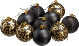 Luxe kerstballen - Zwart / Goud - Panter print - set van 10 - Kerst Luxe kerstballen - Zwart / Goud - Panter print - set van 10 - Kerst