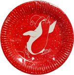 Kerst Gebak Borden - Stevig Papier - Rood / Wit - Winter Pinguin - Ø 20 cm - Set van 6 Kerst Gebak Borden - Stevig Papier - Rood / Wit - Winter Pinguin - Ø 20 cm - Set van 6
