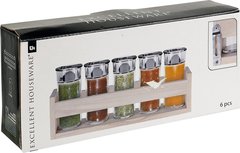 Excellent Houseware Kruidenrek met Potjes - Spice Rack - Wit / Zilver - Hout / Glas / Metaal - 26.2 cm - 5x 90ml - 6 Delig Excellent Houseware Kruidenrek met Potjes - Spice Rack - Wit / Zilver - Hout / Glas / Metaal - 26.2 cm - 5x 90ml - 6 Delig