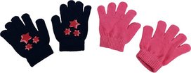 Kids handschoenen effen - Roze / Donkerblauw - Elastaan - Acryl - One Size - Set van 2 paar Kids handschoenen effen - Roze / Donkerblauw - Elastaan - Acryl - One Size - Set van 2 paar