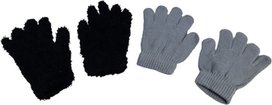 Kids handschoenen effen en fluffy - Grijs / Zwart - Elastaan - Acryl - One Size - Set van 2 paar Kids handschoenen effen en fluffy - Grijs / Zwart - Elastaan - Acryl - One Size - Set van 2 paar