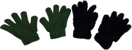 Kids handschoenen effen en fluffy - Groen / Zwart - Elastaan - Acryl - One Size - Set van 2 paar Kids handschoenen effen en fluffy - Groen / Zwart - Elastaan - Acryl - One Size - Set van 2 paar