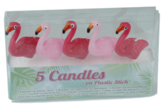 Flamingo kaarsjes op plastic stokje - 5 kaarsjes - Roze Flamingo kaarsjes op plastic stokje - 5 kaarsjes - Roze