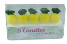 Ananas kaarsjes op plastic stokje - 5 kaarsjes - Geel / Groen Ananas kaarsjes op plastic stokje - 5 kaarsjes - Geel / Groen