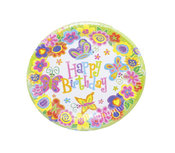 Happy Birthday wegwerpborden - Vlinder motief - Ø 18 cm - 8 stuks Happy Birthday wegwerpborden - Vlinder motief - Ø 18 cm - 8 stuks