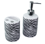 Tandenborstelhouder en zeepdispenser - Zwart/Wit - Keramiek - Zebraprint Tandenborstelhouder en zeepdispenser - Zwart/Wit - Keramiek - Zebraprint