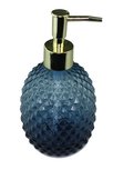 Luxe zeepdispenser met gestructureerd patroon - Blauw/Goud - Glas - Ø8 x H16cm Luxe zeepdispenser met gestructureerd patroon - Blauw/Goud - Glas - Ø8 x H16cm