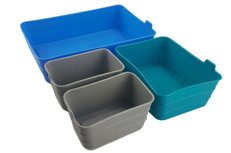 Flexibele mini opbergmandjes FERNANDO - set van 4 - Blauw/Groen/Grijs - Kunststof - Voorraadbakjes - Opbergbakjes Flexibele mini opbergmandjes FERNANDO - set van 4 - Blauw/Groen/Grijs - Kunststof - Voorraadbakjes - Opbergbakjes