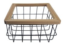 Draadmand met bamboe rand JIM - Zwart - Maat M - 26x26x14cm Draadmand met bamboe rand JIM - Zwart - Maat M - 26x26x14cm