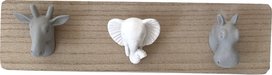 Kapstok kinderkamer dieren - Grijs / Wit - Hout / Kunststof - 3 haken - 34x9x5cm Kapstok kinderkamer dieren - Grijs / Wit - Hout / Kunststof - 3 haken - 34x9x5cm