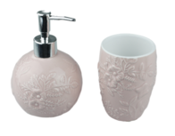 Tandenborstelhouder en zeepdispenser JOZUA - Roze - Keramiek Tandenborstelhouder en zeepdispenser JOZUA - Roze - Keramiek