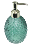 Luxe zeepdispenser met gestructureerd patroon - Groen / Goud - Glas - Ø 8 x h 16 cm Luxe zeepdispenser met gestructureerd patroon - Groen / Goud - Glas - Ø 8 x h 16 cm