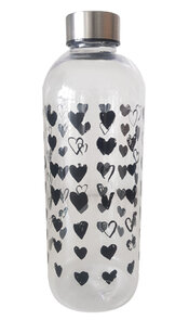 Waterfles HEARTS - Zwart - Plastic - 1 Liter - Ø 9 h 23.5 cm