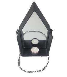 Theelichthouder huis XANDRA - Zwart - Metaal / Glas - 13 x 6 x 22 cm