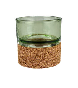Theelichthouder SUSAN - Groen / Bruin - Glas / Kurk - Ø 9 x h 8 cm