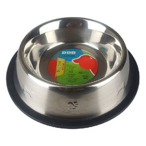 Voerbak KOEN - Zilver - RVS / Rubber - Ø 18 x h 6 cm - 1L