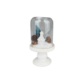 Mini Stolp - Huisje - Wit / Groen - Keramiek / Glas - Ø 7 x 15 cm