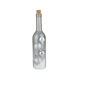 Decoratie Fles met kerstballen - Zilver - Glas - Ø 7 x 30 cm - Rond
