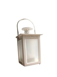 Mini lantaarn / olielamp met LED - Wit - Kunststof - Ø 7 x h 15 cm (exc batterijen)