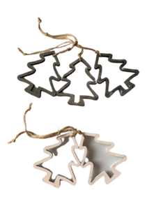  Kerstboom hangers - Grijs / Wit - Hout - l 7,5 x h 9 cm