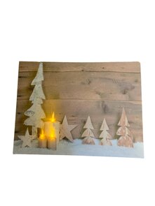 Kerst schilderij met LED verlichting - Kerstboom met kaarsen