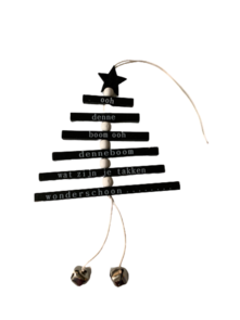 Kersthanger met tekst Ooh Denne Boom - Zwart / Wit - Hout / Metaal - h 42 cm