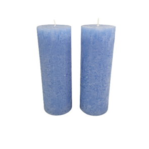 Kaars rustiek BAILEY - Lichtblauw - Paraffine - Ø 7 x h 19 cm - Set van 2