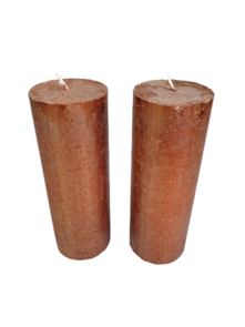 Kaars rustiek BAILEY - Koper - Paraffine - Ø 7 x h 19 cm - Set van 2