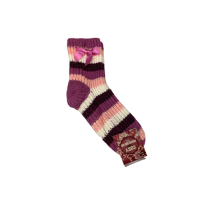 Huissokken - Kinder huissokken / Sokken KIANA - Gebreid met strepen - Roze / Multicolor - Maat 31/34 - Anti slip