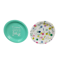 Borden / Feestborden happy party - Wit / Lichtgroen - Set van 8 