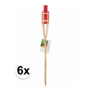 Bamboe tuin fakkels 60 cm - Rood - Tuindecoratie / tuinverlichting - Rode oliefakkels navulbaar - Set van 6