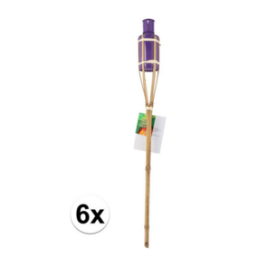Bamboe tuin fakkels 60 cm - Paars- Tuindecoratie / tuinverlichting - Paarse oliefakkels navulbaar - Set van 6