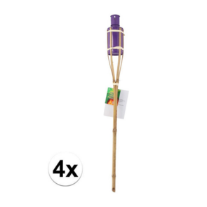 Bamboe tuin fakkels 60 cm - Paars- Tuindecoratie / tuinverlichting - Paarse oliefakkels navulbaar - Set van 4