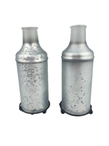 Theelichthouders EESA - Zilver - Glas - Ø 6.5 x h 17 cm - Rond - Set van 2 - Waxinelichthouder – Waxinelicht – Gezellig – Sfeer – Kerst – Feestdagen – Licht – Wintertijd – Herfst – Thuis – Woonkamer – Interieur – Decoratie – Cadeau 