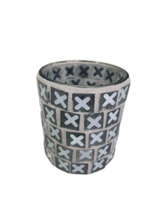 Theelichthouder kruis - Zwart / Grijs - Glas - Ø 7 cm - Waxinelichthouder – Waxinelicht – Gezellig – Sfeer – Kerst – Feestdagen – Licht – Wintertijd – Herfst – Thuis – Woonkamer – Interieur – Decoratie – Cadeau 