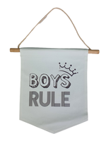 Baby decoratie banner / vlag met tekst Boys Rule - Blauw - 25 x 24 cm