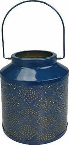Lantaarn / Windlicht Met Stippen Motief GEORGINA - Blauw - Metaal - ø 13 x h 15 cm