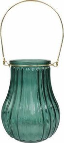 Lantaarn / Windlicht Met Strepen Motief ADELINDE - Blauw - Glas - ø 8,5 x h 16 cm