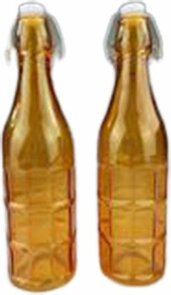 Trendy decofles BEAULINDE - set van 2 - Glas - Oranje - Blok patroon - ⌀ 7 x h 27 cm