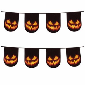  Boland - Decoratie > Slingers en hangdecoraties - Plastic Vlaggenlijn Enge Pompoen Zwart - 6 meter
